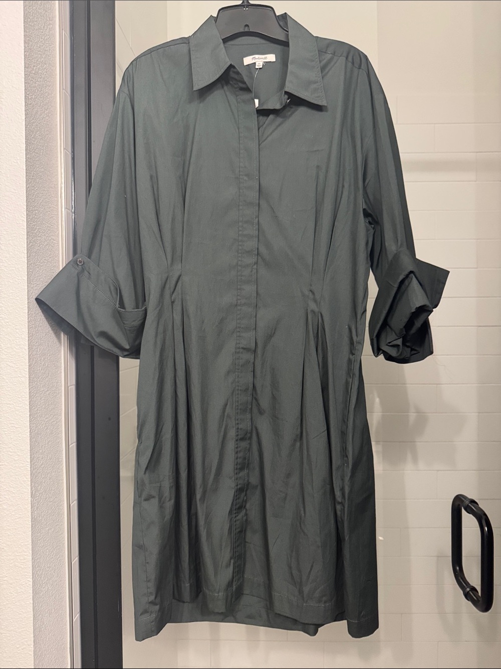 NWT Madewell Dark Green Button-Front Shirt Dress